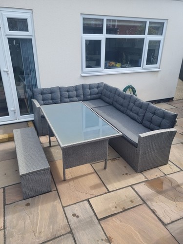 Grey rattan effect corner sofa - rattan-effect,