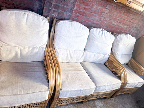 Beige rattan wicker lounge - wicker,
