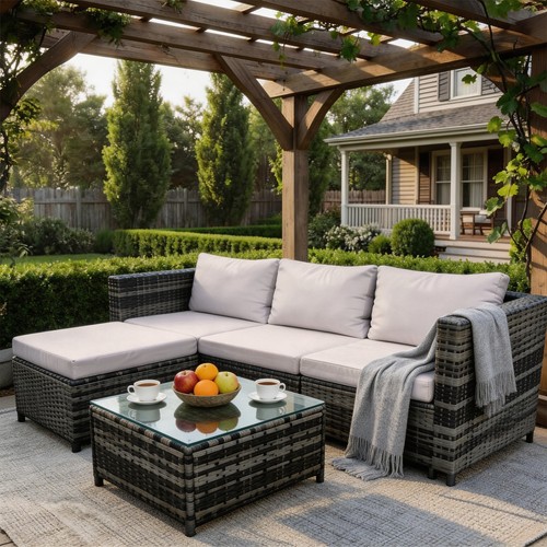 Rattan garden furniture set - furniture,