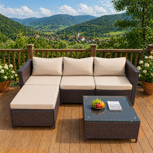 Rattan shaped corner sofa - rattan, l-shaped
